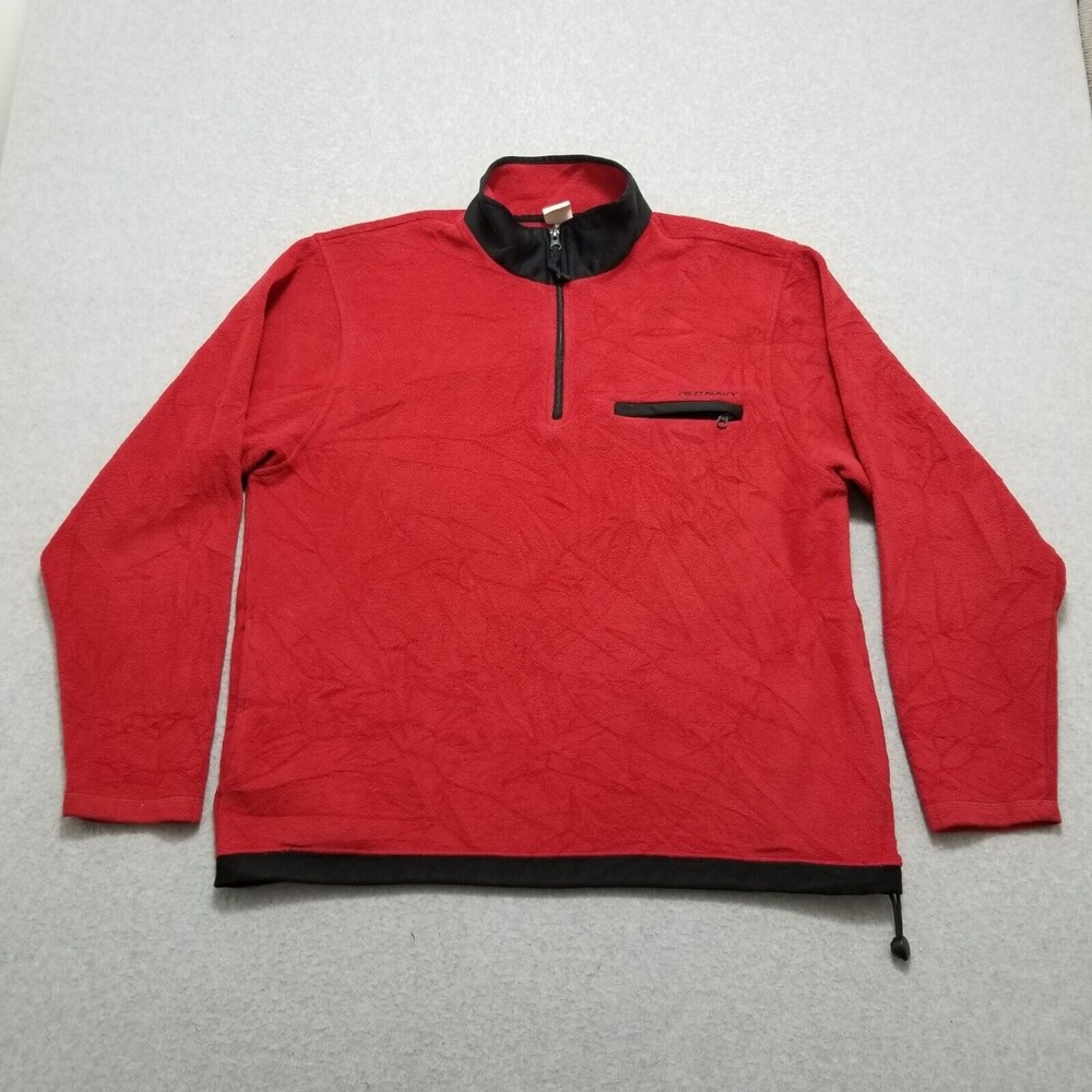 Old Navy Fleece Jacket Mens XL Red Long Sleeve Pullover Zip Pockets